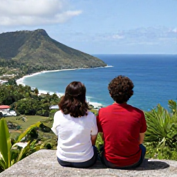 Caribbean Holidays, Haiti January Holidays, Couple enjoying a scenic coastal viewpoint in Haiti with tropical hills and blue sea in the background