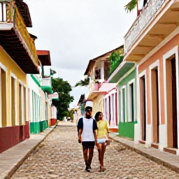 Caribbean Holidays, Haiti January Holidays, Couple exploring colourful historic streets and colonial architecture in a Haitian town during daylight