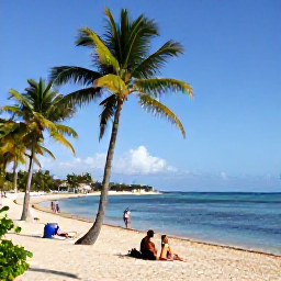 Caribbean Holidays, Haiti January Holidays, Relaxed Caribbean beach in Haiti with palm trees, calm turquoise water and visitors enjoying a sunny January afternoon