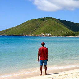 Caribbean Holidays, Haiti January Holidays, Solo traveller enjoying a locally guided coastal excursion in Haiti with turquoise water and green hills in the background