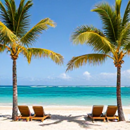 Caribbean Holidays, Haiti January Holidays, Sunny Caribbean beach at an all-inclusive resort in Haiti in January, with turquoise water, palm trees and comfortable loungers