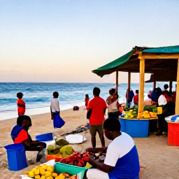 Caribbean Holidays, Haiti January Tours, Bright January morning at a lively Haitian coastal market, with colourful stalls, local produce and welcoming people