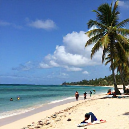 Caribbean Holidays, Haiti January Tours, Relaxed Haitian beach with clear turquoise water, palm trees and visitors enjoying a sunny January afternoon