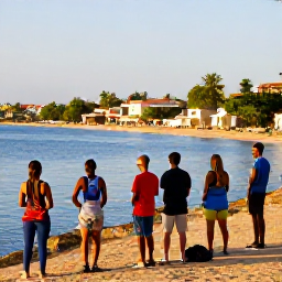 Caribbean Holidays, Haiti January Tours, Small group of travellers with a professional local guide overlooking a Haitian coastal town in warm January sunlight