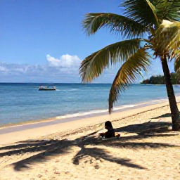 Caribbean Holidays, Haiti January Trip, A relaxed January beach scene in Haiti with calm turquoise water, golden sand, shaded palms and a small boat offshore