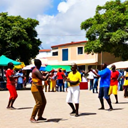 Caribbean Holidays, Haiti July Holidays, Colourful Haitian cultural festival with musicians, dancers and local people in a lively town square during July