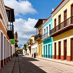 Caribbean Holidays, Haiti July Holidays, Historic Haitian town street with colourful buildings, colonial architecture and visitors exploring local culture in warm July sunshine