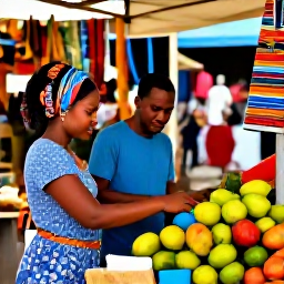 Caribbean Holidays, Haiti June Holidays, Couple exploring a colourful Haitian market with local crafts, tropical fruit and friendly stalls