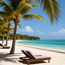 Caribbean Holidays, Haiti Luxury Holidays, A relaxed luxury beach resort in Haiti in February, with palm trees, clear turquoise water, elegant loungers and warm sunshine