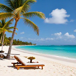 Caribbean Holidays, Haiti Luxury Holidays, A secluded Haitian beach with turquoise water, palm trees, comfortable sun loungers and a discreet luxury picnic