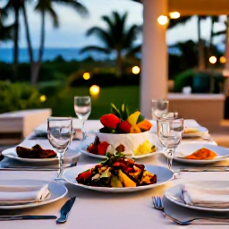 Caribbean Holidays, Haiti Luxury Holidays, Elegant Haitian dinner table with local seafood, tropical produce and soft evening lighting