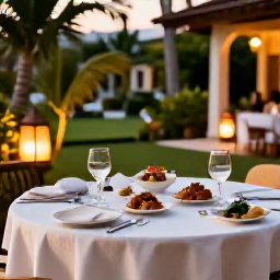 Caribbean Holidays, Haiti Luxury Holidays, Elegant outdoor dinner table at a Haitian boutique hotel, local dishes served beneath lanterns in a tropical garden