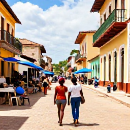 Caribbean Holidays, Haiti March Holidays, A couple exploring a colourful Haitian market and historic town in warm March sunshine, with local crafts and lively streets