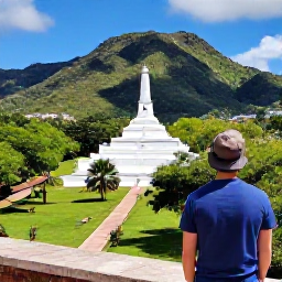 Caribbean Holidays, Haiti May Holidays, Historic Haitian landmark surrounded by green hills and tropical vegetation in clear May daylight, with a traveller viewing the site
