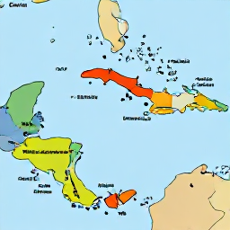 Caribbean Holidays, Haiti Multi-Country, A colourful Caribbean map showing Haiti alongside neighbouring islands, with travel routes marked between destinations