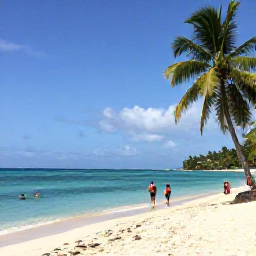 Caribbean Holidays, Haiti Multi-Country, A relaxed Caribbean beach with clear turquoise water, palm trees and travellers enjoying a peaceful multi-country holiday