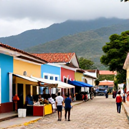 Caribbean Holidays, Haiti Multi-Country, Visitors exploring a historic Haitian town with colourful buildings, local market stalls and mountain scenery in the background