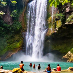 Caribbean Holidays, Haiti Nature Holidays, A Haitian waterfall surrounded by tropical greenery, with travellers enjoying a natural pool during a sunny January day
