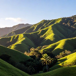 Caribbean Holidays, Haiti Nature Holidays, A lush Haitian mountain landscape in November, with green hills, tropical trees and a clear morning sky
