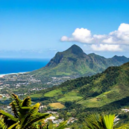 Caribbean Holidays, Haiti Nature Holidays, A wide scenic view of Haiti's green mountains, tropical coastline and clear blue February sky