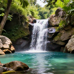 Caribbean Holidays, Haiti Nature Holidays, Clear turquoise waterfall pool surrounded by tropical greenery and rocks in Haiti