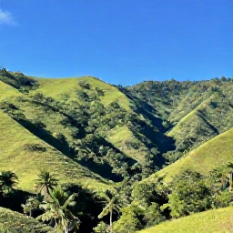 Caribbean Holidays, Haiti Nature Holidays, Lush Haitian mountain landscape in January, with green hills, tropical trees and a clear blue sky