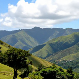 Caribbean Holidays, Haiti Nature Holidays, Lush Haitian mountain landscape in June, with green hills, tropical trees and a bright Caribbean sky