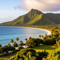 Caribbean Holidays, Haiti Nature Holidays, Panoramic view of Haiti's green mountains, tropical coastline and clear Caribbean sea in warm natural light