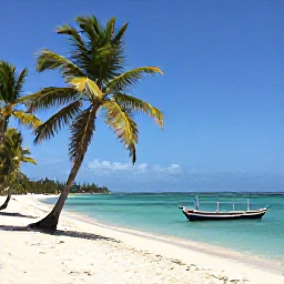 Caribbean Holidays, Haiti Nature Holidays, Quiet Haitian beach with turquoise Caribbean water, palms and a small traditional boat in January