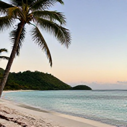 Caribbean Holidays, Haiti Nature Holidays, Quiet Haitian coastline with palm trees, green hills and calm turquoise sea at sunset