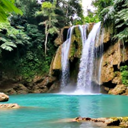 Caribbean Holidays, Haiti Nature Holidays, The turquoise waterfall pools of Bassin Bleu near Jacmel, Haiti, surrounded by dense green vegetation in July