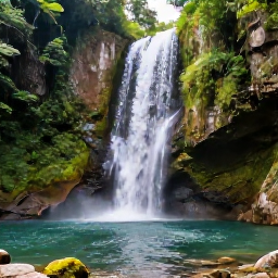 Caribbean Holidays, Haiti Nature Holidays, Tropical Haitian waterfall cascading into a clear natural pool surrounded by lush greenery and rocks