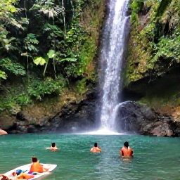 Caribbean Holidays, Haiti Nature Holidays, Waterfall and clear natural pool surrounded by tropical greenery in Haiti, with travellers enjoying a peaceful nature experience