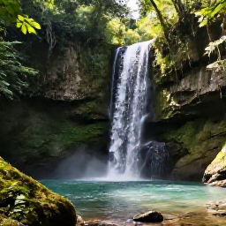 Caribbean Holidays, Haiti Nature Holidays, Waterfall and natural pool surrounded by green forest in Haiti, photographed in warm January daylight