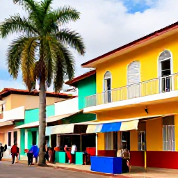 Caribbean Holidays, Haiti October Holidays, A welcoming Haitian town scene with colourful buildings, local market stalls, friendly people and tropical October light