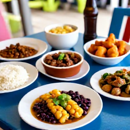 Caribbean Holidays, Haiti October Holidays, Haitian food being served at a welcoming local restaurant with rice, beans, plantain and colourful Creole dishes