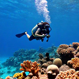 Caribbean Holidays, Haiti Scuba Diving, A clear tropical sea near Haiti with a scuba diver exploring a colourful coral reef in bright January sunshine