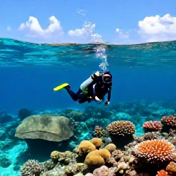 Caribbean Holidays, Haiti Scuba Diving, A diver exploring clear turquoise water above a colourful coral reef off the coast of Haiti in bright March sunshine