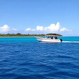 Caribbean Holidays, Haiti Scuba Diving, A small dive boat travelling across calm blue Caribbean water towards a tropical Haitian coastline in March