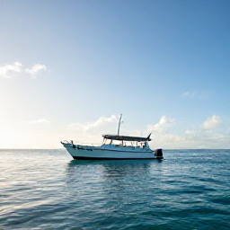 Caribbean Holidays, Haiti Scuba Diving, A small dive boat travelling along Haiti&rsquo;s tropical coastline beneath a bright morning sky