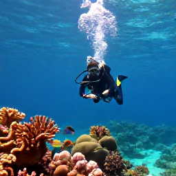 Caribbean Holidays, Haiti Scuba Diving, Clear Caribbean water over a colourful coral reef near Haiti, with a scuba diver exploring tropical fish in warm July sunshine