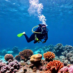 Caribbean Holidays, Haiti Scuba Diving, Clear tropical Caribbean water over a colourful coral reef near Haiti, with a scuba diver exploring peacefully