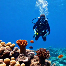 Caribbean Holidays, Haiti Scuba Diving, Divers observing tropical fish, sponges and coral on a Haitian reef in clear blue water