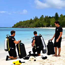 Caribbean Holidays, Haiti Scuba Diving, Friendly certified divers preparing equipment beside a coastal dive centre in Haiti