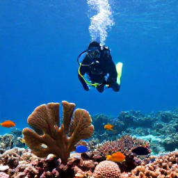 Caribbean Holidays, Haiti Scuba Diving, Scuba diver swimming above a coral reef with sea fans and tropical fish in Haitian Caribbean waters