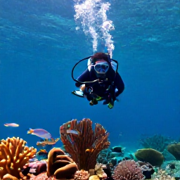 Caribbean Holidays, Haiti Scuba Diving, Scuba diver swimming above a Haitian coral reef with reef fish, sea fans and clear blue water