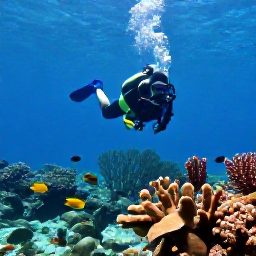 Caribbean Holidays, Haiti Scuba Diving, Scuba diver swimming above a Haitian coral reef with tropical fish, sea fans and clear blue water