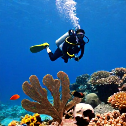 Caribbean Holidays, Haiti Scuba Diving, Scuba diver swimming above coral formations with tropical fish and sea fans in a Haitian reef environment