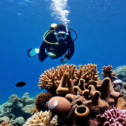 Caribbean Holidays, Haiti Scuba Diving, Scuba diver swimming beside healthy coral, sponges and tropical fish in calm Haitian coastal waters