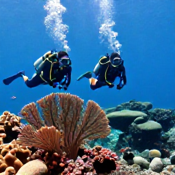 Caribbean Holidays, Haiti Scuba Diving, Scuba divers observing tropical fish, sea fans and coral formations on a calm Haitian reef